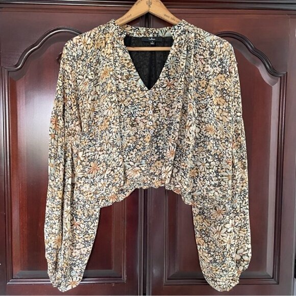 Lulu's Season of Blooms Cream Multi Floral Print Balloon Sleeve Top size small - Picture 7 of 15